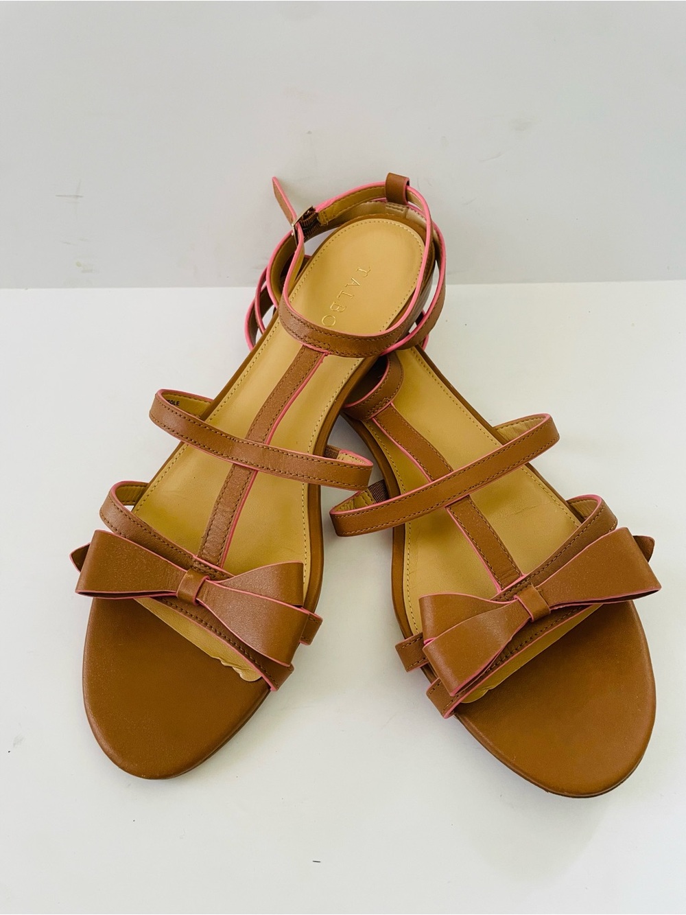 Women's Brown Bow Ankle-Strap Sandals with Pink Trim